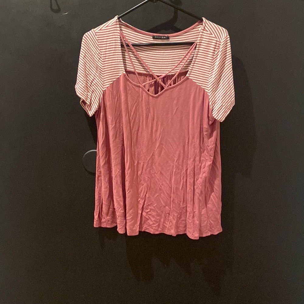 Pink blouse with stripes and decorative string on chest size large